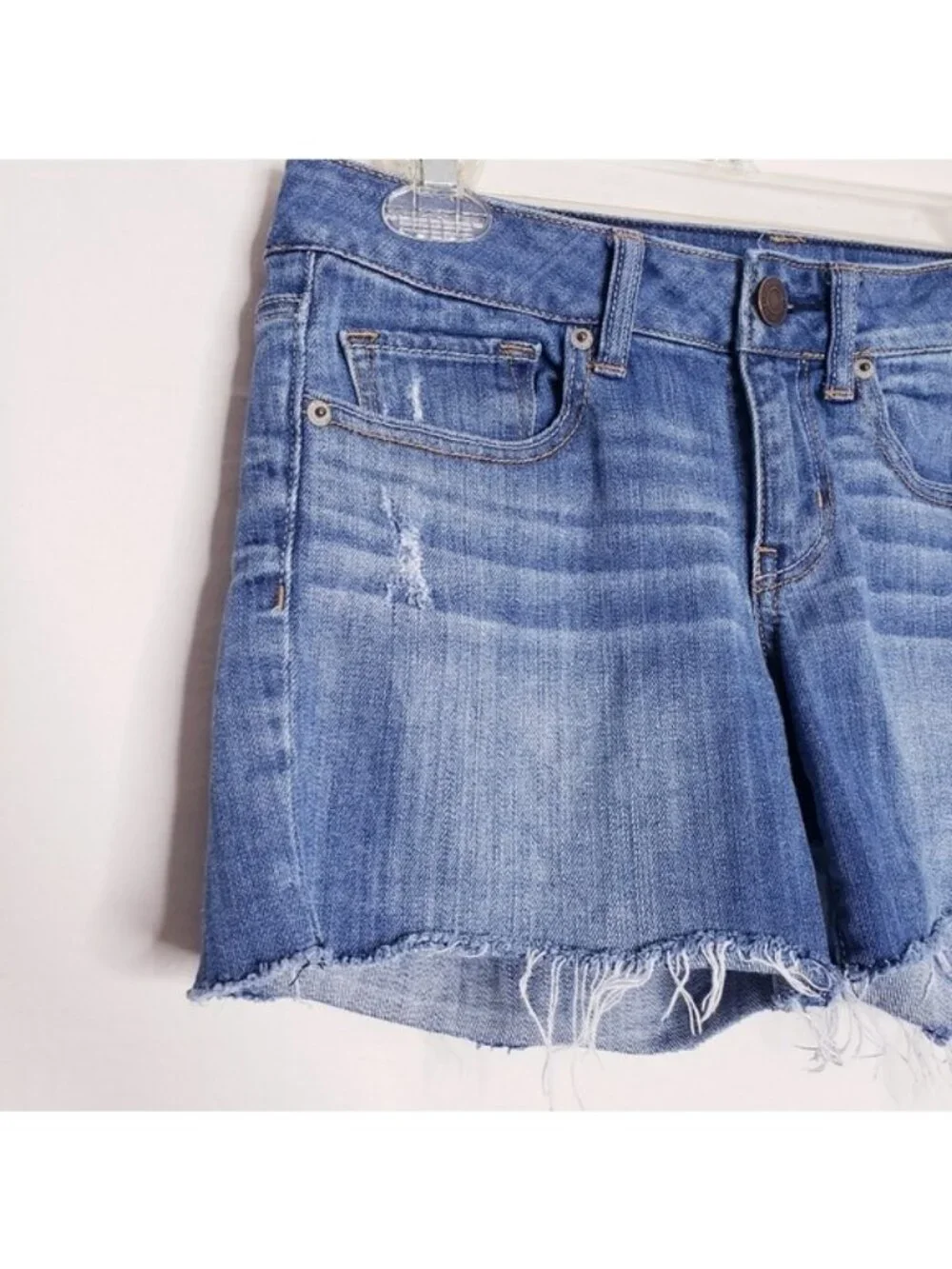 American Eagle Stretch Distressed Frayed Cutoff Denim Jean Shorts Women's Size 6
